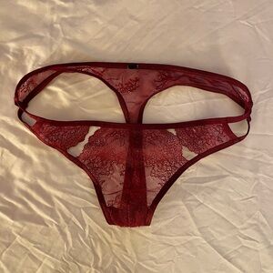EUC Victoria’s Secret Very Sexy Burgundy Red Chantilly Lace Cutout Thong Panty